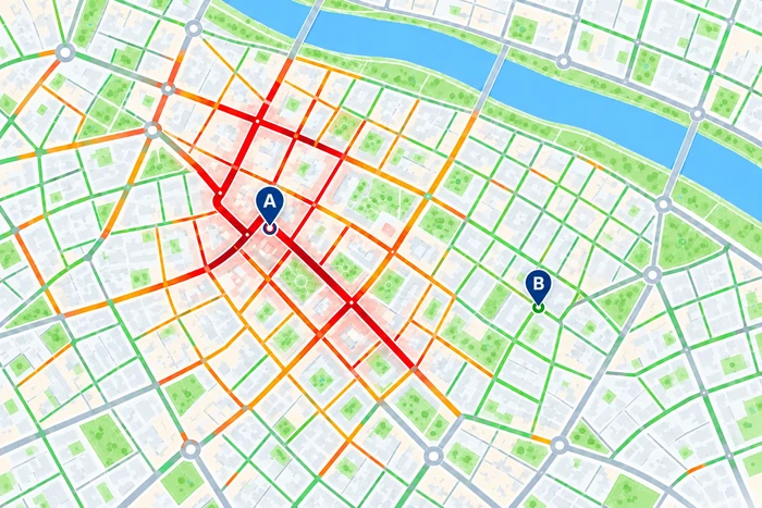 Comparação ilustrativa de duas localizações com diferente intensidade de passagem pedonal