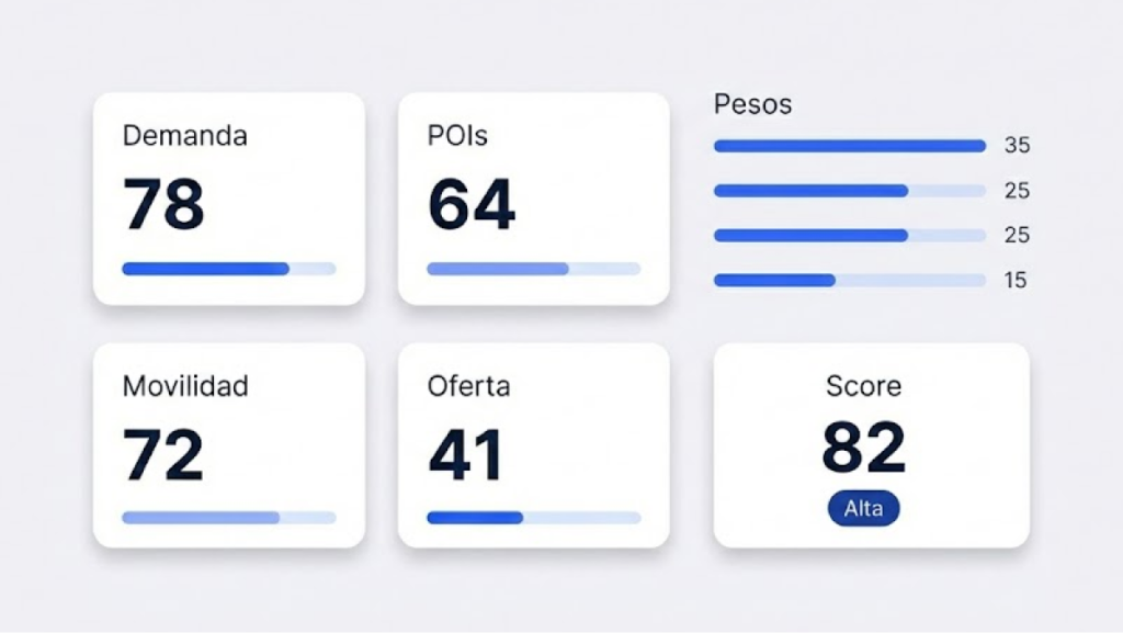 Dashboard de scoring con demanda, POIs, movilidad y oferta